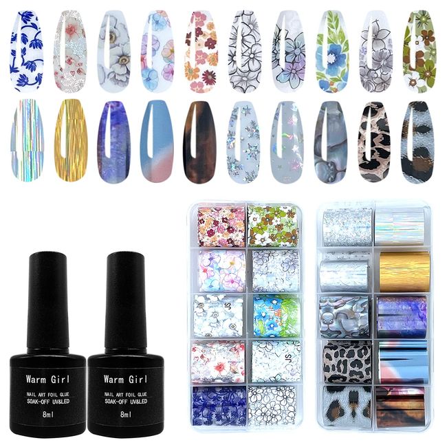 Warm Girl Nail Foil Decal Sticker Flower Foil Gel [Set of 4] (Flower)