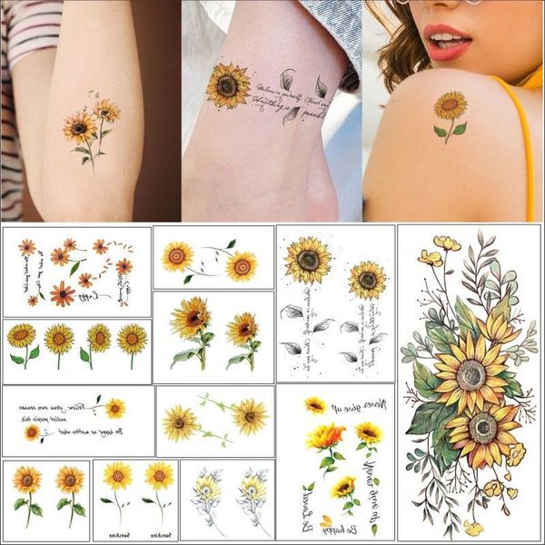 Sun flower tattoo sticker, 12 types of waterproof tattoo stickers for women