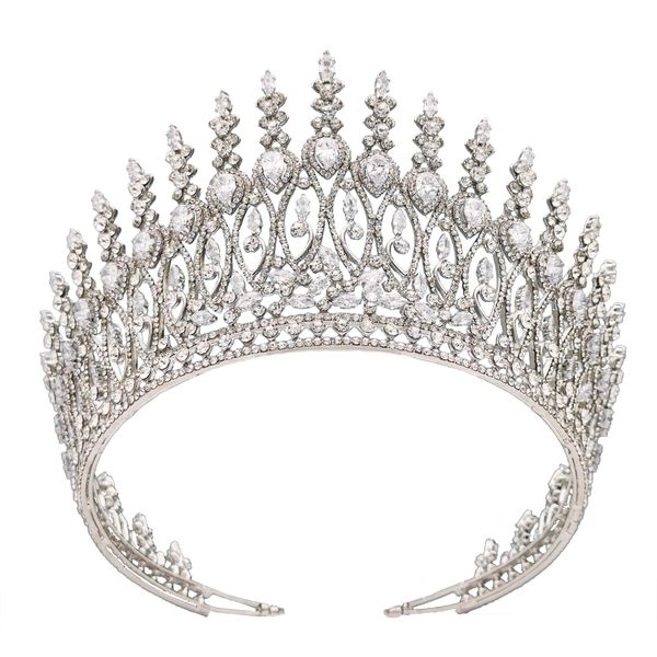 Tall Wedding Tiaras for Bride Large Queen Crowns 5A Cubic Zirconia Princess Bridal Headband Big Pageant Crown for Women Crystal Headpiece Silver Hair Accessories