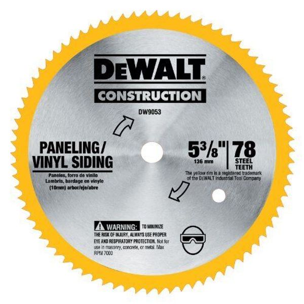 DEWALT DW9053 5-3/8-Inch 80 Tooth Paneling and Vinyl Cutting Steel Saw Blade