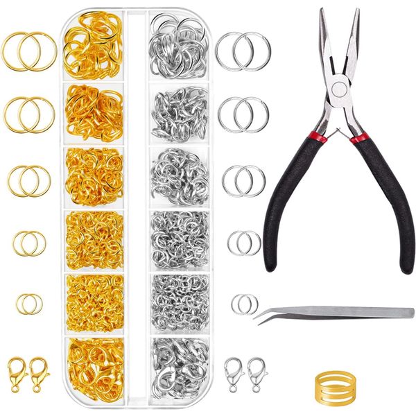 Yholin Jump Rings Jewellery Making Supplies, 1200Pcs Necklace Repair kit with Open Jump Rings Lobster Clasps Pliers and Tweezer, Jewellery Findings Tools for DIY Earring Bracelet Keychain Crafts