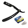 Classic Samurai New Ergonomic Design Stainless Steel Professional Folding Straight Edge Barber Razor Shavette Manual Shaver with 100 Lord Single Blades (Matte Black + 100 Lord Blades)