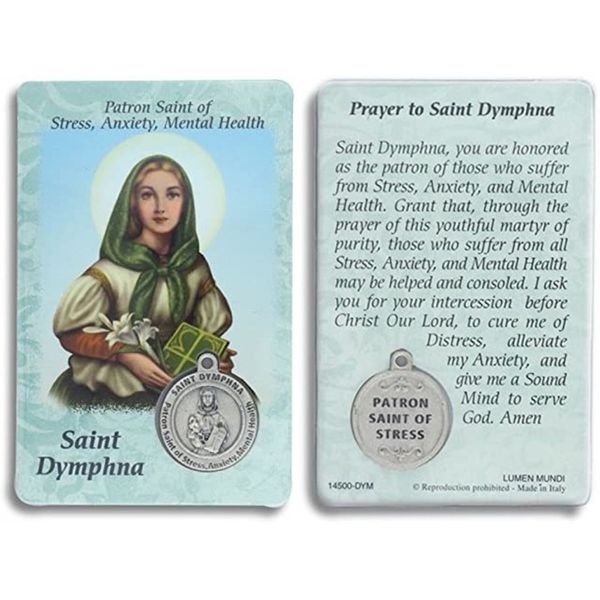 St. Dymphna Prayer Card Patron Stress Anxiety Mental Health w Medal