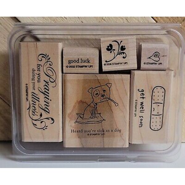 Stampin' Up WELLNESS WISHES DOG BANDAGE GET WELL 6 PC Wood Block Rubber Stamp 02