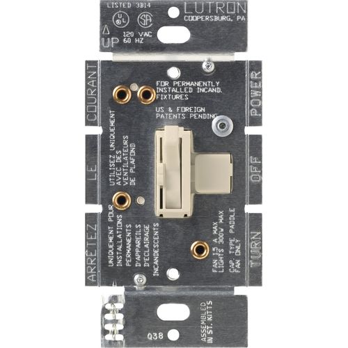 Lutron Toggler Quiet 3-Speed Slide-To-Off Fan Control, 1.5-Amp, Single-Pole/3-Way, AYFSQ-F-LA, Light Almond