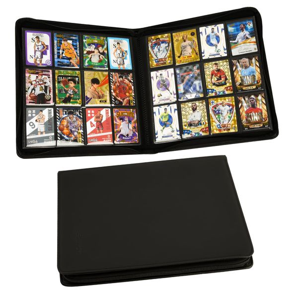 SKYHJK Card Binder-12 Pockets Trading Card Binder for Holding 480 Cards with 20 Two-Sided Pages，Compatible with Game Cards, Comic Trading Collectible Cards and Sports Cards– Black