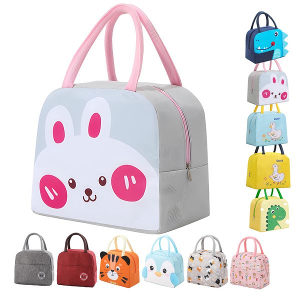 JYJLLM Insulated Kids Lunch Bag - Perfect for Boys, Girls, Toddlers and Babies - Cute and Cool Design - Ideal Lunch Box for School and Picnics Insulated Lunch Bag Kids Lunch (Grey Rabbit)