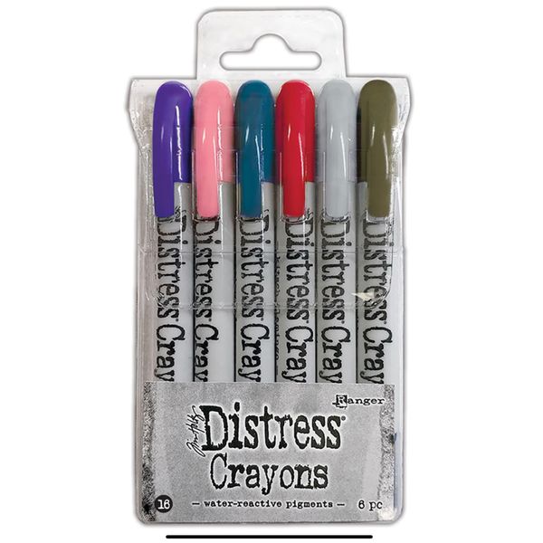 Ranger Ink - Tim Holtz - Distress Crayons - Set 16 Villainous Potion, Saltwater Taffy, Uncharted Mariner, Lumberjack Plaid, Lost Shadow, and Scorched Timber - tdbk84792