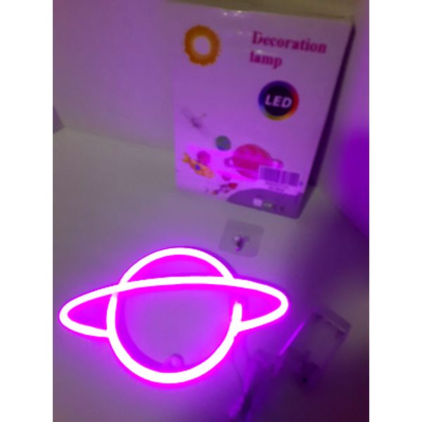 LED Neon Light Planet Wall Sign USB/Battery Purple Night Home Decoration Lamp