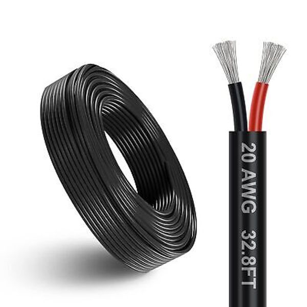 20 Gauge 2 Conductor Electrical Wire, 32.8FT Black 32.8FT/10M, 20AWG-2C