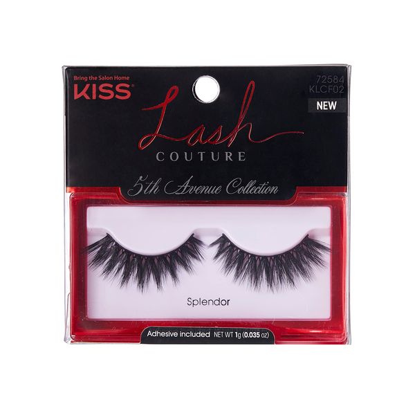 KISS Lash Couture 5th Avenue Collection False Eyelashes with Handcrafted Silk-Like Fibers, Reusable, Contact Lens Friendly, Style 'Splendor', Includes Adhesive lash glue and 1 Pair Fake Lashes