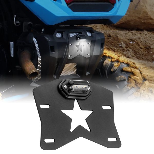 WeiSen UTV License Plate Bracket with LED Light, Universal License Plate Holder Frame Kit Compatible with Polaris RZR Maverick X3 Teryx Pioneer Mule