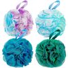 DadyMart Bath Shower Loofah Sponge 60g Bath Mesh Pouf Shower Ball Body Scrubber Exfoliating Bath Sponge for Women and Men, Set of 4, Flower