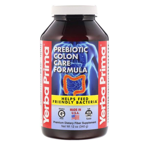 Yerba Prima Prebiotic Colon Care Formula Powder, 12 Ounce - Premium Dietary Fiber Supplement, Gluten Free, Made in USA, Non-GMO