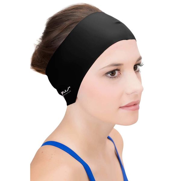 Sync Hair Guard & Ear Guard Headband - Wear Under Swimming Caps (Black)