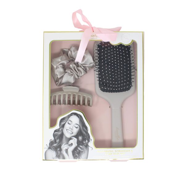 Danielle Creations Complete Pink Hair Care Set – Detangling Hair Brush, Soft Velvet Scrunchie & Durable Claw Clip for Stylish, Gentle Hair Styling