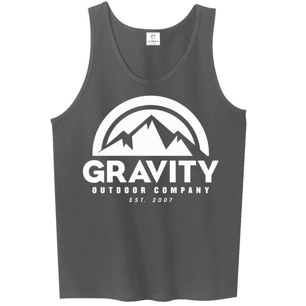 Mens Gravity Outdoor Co. Ultra Cotton Tank Top - White Logo - Charcoal - M