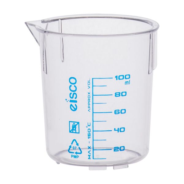 EISCO Beaker, 100ml, TPX Plastic, with Spout - Blue Graduations- Eisco Labs