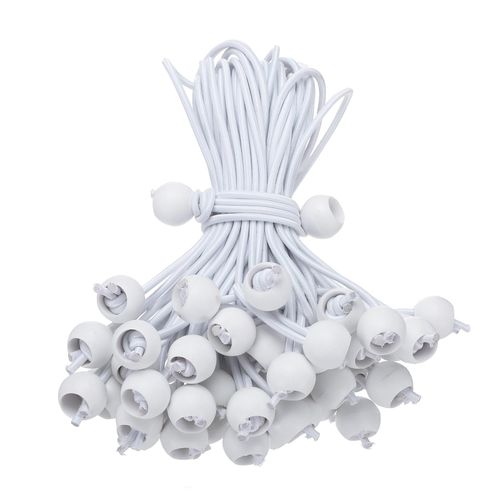 HARFINGTON 50Pcs Ball Bungee Cords 8" Heavy Duty Bungee Cord Balls Bungee Cords with Balls Tarp Bungee Balls Ties for Tent Camping Cargo Holding Wire and Hoses, White