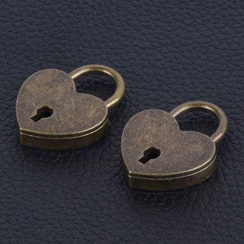 Antique Brass Heart Shape Padlock, Key Lock, Bronze, Padlock, Travel, Storage, Keyed Padlocks