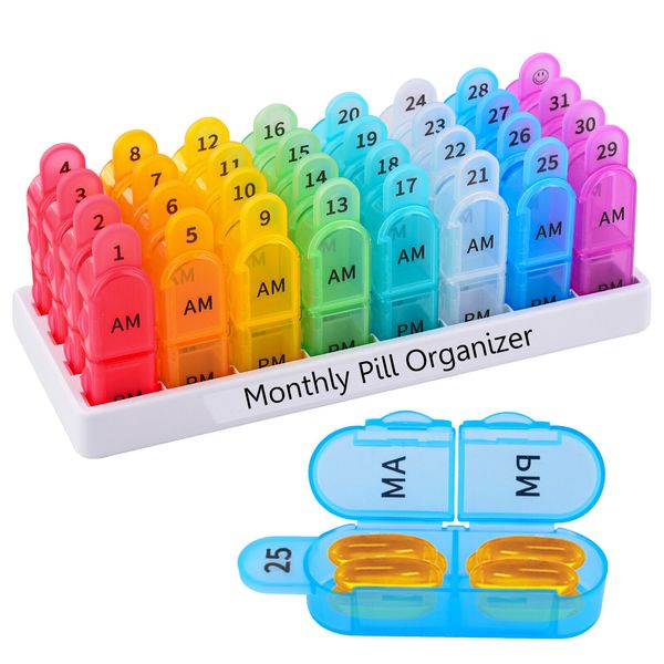 Monthly Pill Organizer Pill Case Pill Box Vitamin Container 2 Times a Day AM PM