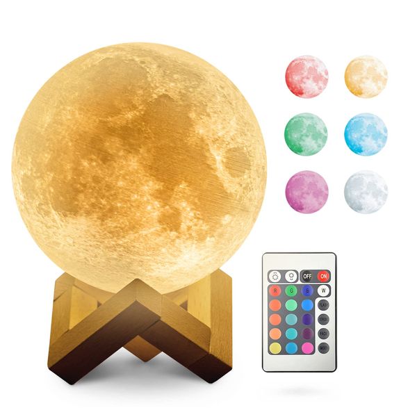 Bryte Moon Lamp - Touch-Controlled Lunar Mood Light with 16 Colors, 4 Brightness Levels, Timer Setting & Remote Control - Perfect for Home, Bedroom, Desk, LED Night Light & Gift (Unisex)