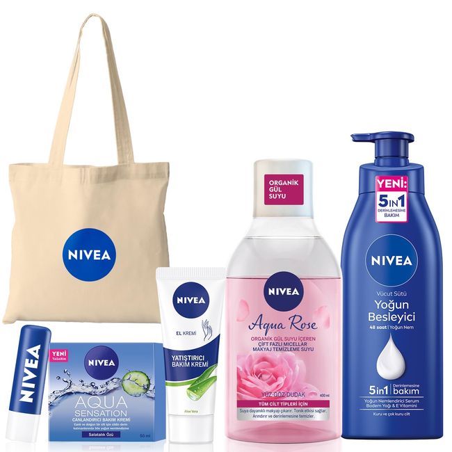 NIVEA Vücut Losyonu 400ml,Makyaj Temizleme Suyu,Dudak Bakım Kremi,Yüz Kremi,Nemlendirici El Kremi,Bez Çanta Hediye!