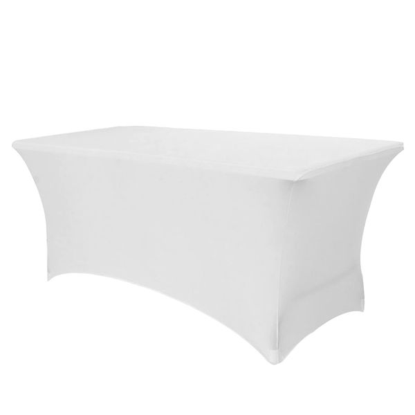 Time to Sparkle 6ft Stretch Spandex Table Cover for Standard Folding Tables - Universal Rectangular Fitted Tablecloth Protector for Wedding, Banquet and Party (White)