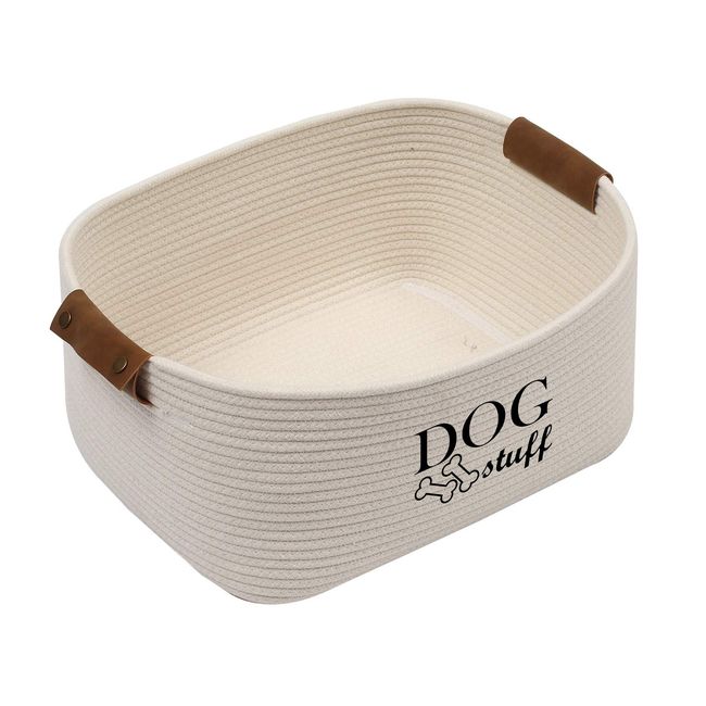 Geyecete Square Dog toy basket storage Cotton Rope Storage Basket Pet/Pet  Toy And Accessory Storage Bin Doy Toy Box-Beige