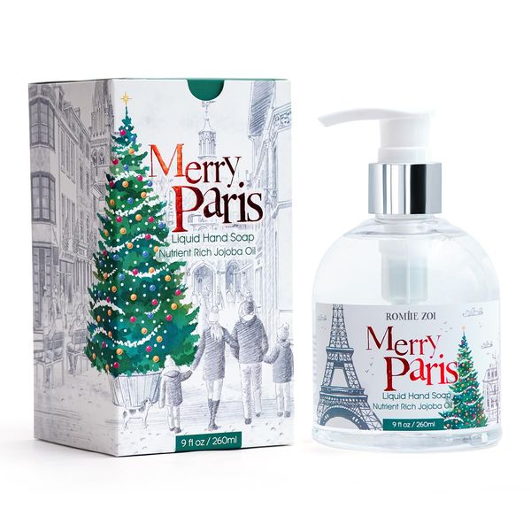 ROMIIE ZOI Christmas Liquid Hand Soap with Gift Box - Merry Paris, Infused with Cedar & Juniper Aroma - 260ml/ 9 fl.oz