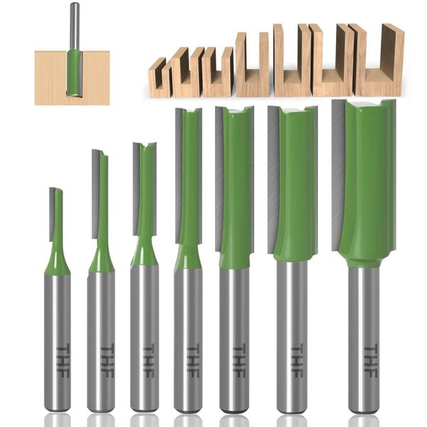 TXHF 6mm Shank Single & Double Flute Straight Router Bit Set Woodworking Trimming Cutter 3mm,4mm,5mm,6mm,8mm,10mm,12mm (7pcs)