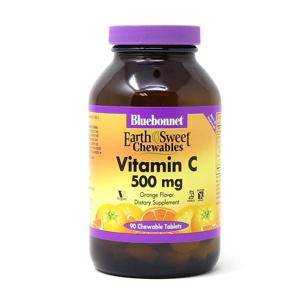 Bluebonnet Nutrition EarthSweet Vitamin C 500 mg Powerful Antioxidant Protection & Immune Health Support Supplement - Maximum Absorption - Gluten-Free, Vegan - Orange Flavor - 90 Chewable Tablets