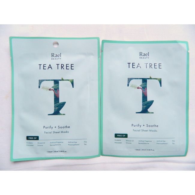 Lot of 2 Rael Beauty Tea Tree Purify + Soothe Facial Sheet Masks