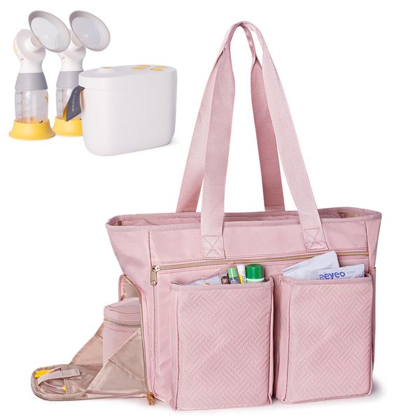 Fasrom Wearable Breast Pump Tote Bag Compatible with Medela Pump in Style and Accessories, Pumping Bag with 15.6” Laptop Sleeve for Work Moms to Carry Pump Parts, Pink (Patent Design, Empty Bag Only)