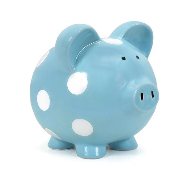 Child to Cherish Polka Dot Piggy Bank, Blue, Large