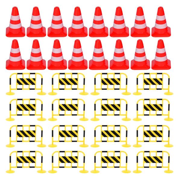 NUOBESTY Toys Traffic Cones Party Mini Traffic Road Cones Plastic Construction Road Cones Mini Roadblock Signs Road Sign Cones and Fences Playset, 32 Pieces Construction Toys Athletic Tape