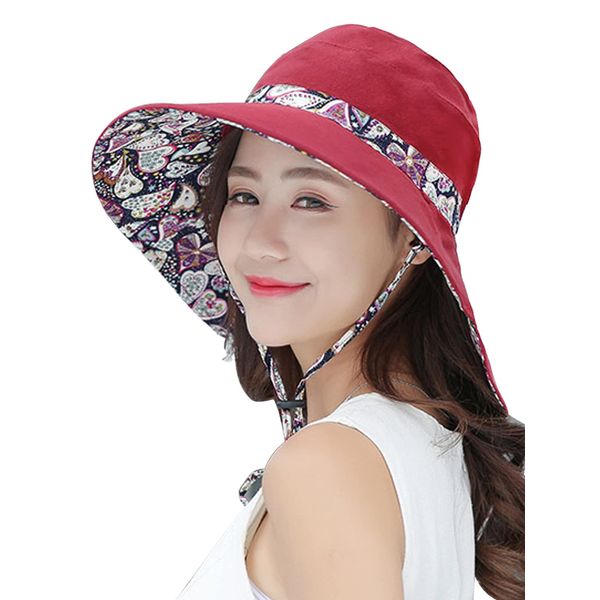 HH HOFNEN Women Sun Hats Wide Brim Summer Beach Hat Chin Strap UV Protection Bucket Hat for Travel