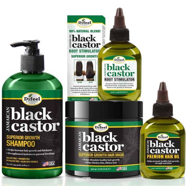 Difeel Jamaican Black Castor Superior Growth 4-PC Hair Treatment Set - Includes