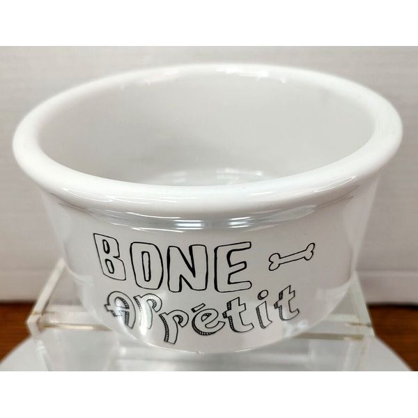 Hausenware Ceramic 5.5"R x3"D White "Bone Appetit Dog Food Water Pet Bowl