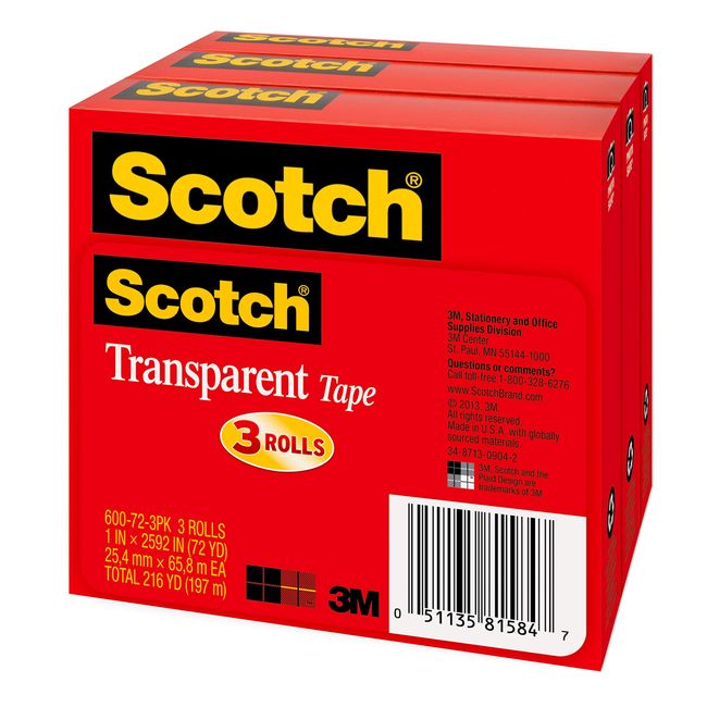 Scotch Transparent Tape, 3/4 in. x 1000 in., 4 Rolls 