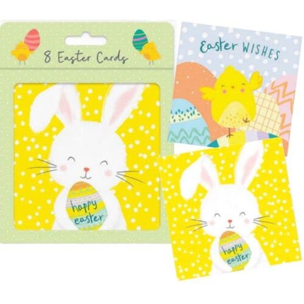 8 Pack of Easter Cards, 8 Open Easter Cards, 8 Mixed pack of Easter Cards (8Pcs Rabbit And Easter Eggs)