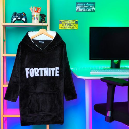 Fortnite Hoodie for Boys, Kids Oversized Hoodie Blanket, Gamer Fleece Poncho for Kids and Teens, Official Merchandise (Black)