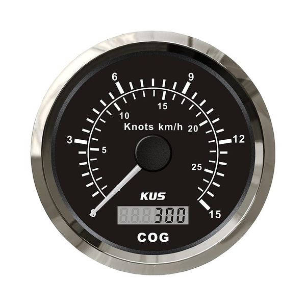 KUS Universal-GPS-Tacho, 15 Knoten, 28 km/h, Geschwindigkeitsmesser, für Boote, Yachten, 85 mm, mit Hintergrundbeleuchtung, schwarz, 9–32 V