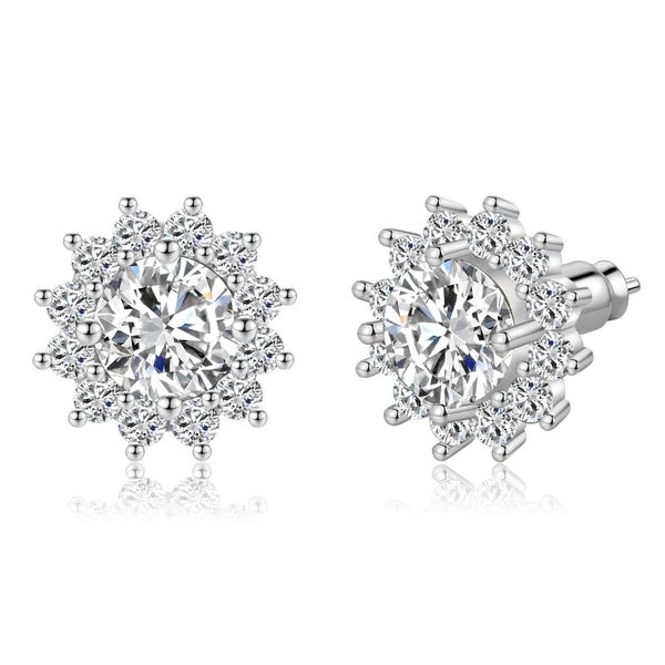 LYTOPTOP Silver Stud Earrings for Women, White Gold Plated Cubic Zirconia Studs Trendy Earrings Jewellery Gifts for Girls