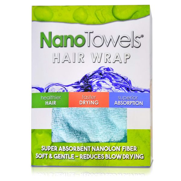 Nano Towels Hair Drying Wrap | for Drying Fine, Delicate, Thinning, Curly and Frizzy Hair | Twisty Towel Replaces Hair Dryers, Cotton & Microfiber Cloth Towels | Seashore Teal, One Size Fits All