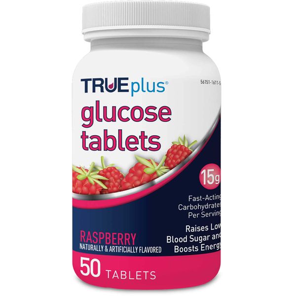 TRUEplus® Glucose Tablets, Raspberry Flavor - 50ct
