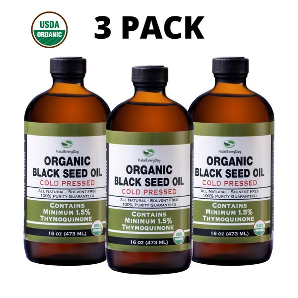 Black Seed Oil - 100% Pure USDA Organic Cold Pressed Cumin Nigella Sativa 3 PACK