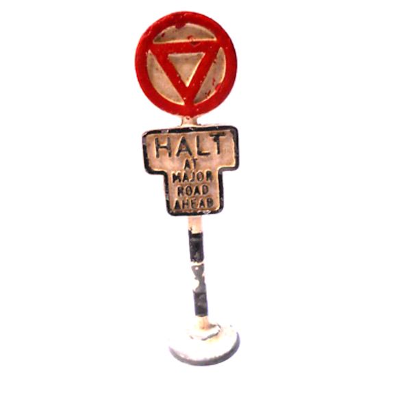 Gilco road sign HALT AT MAJOR ROAD diecast metal 75mm tall