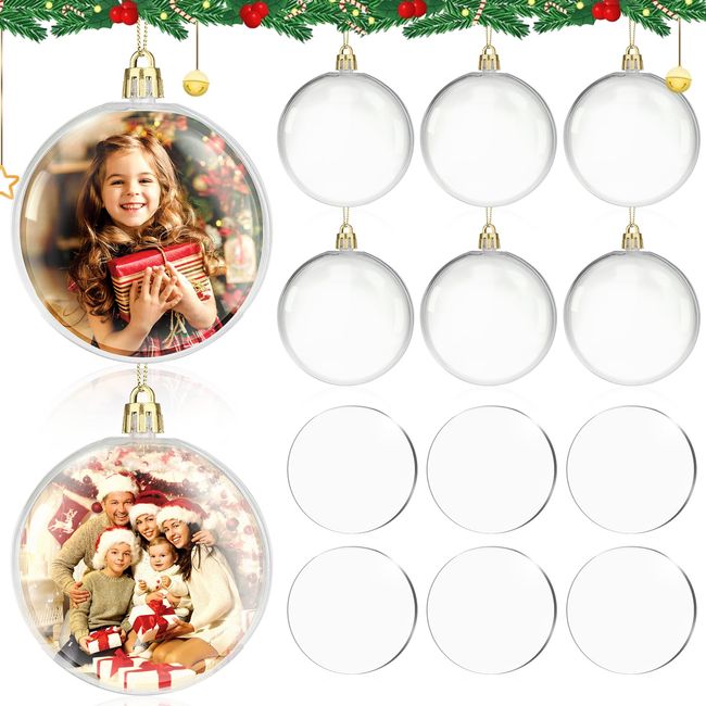 BSRESIN Sublimation Blanks Photo Ornament Ball, Sublimation Christmas Ornament Blanks Products, Photo Frame Sublimation Blanks Ornaments Handmade Gift for Xmas, DIY Crafts for Adult (Round, 6 Pack)