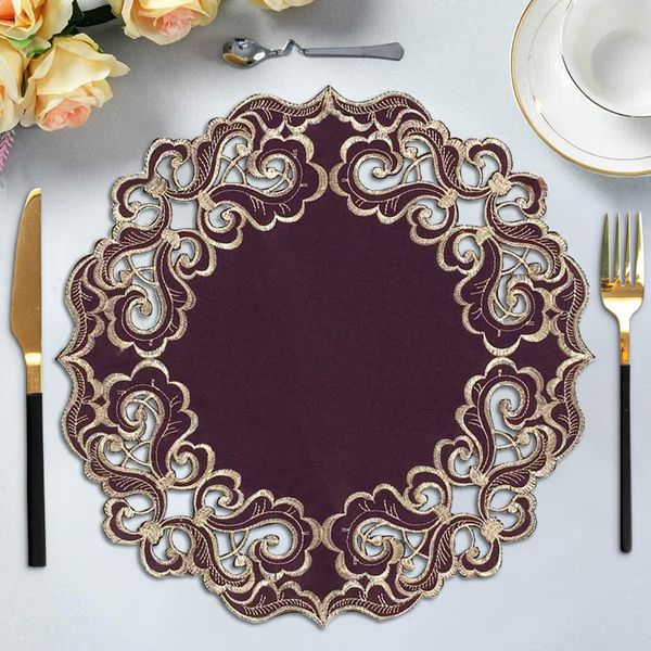 Elegant Table Decor Doilies - Burgundy Gold - Anyce / Set of 4